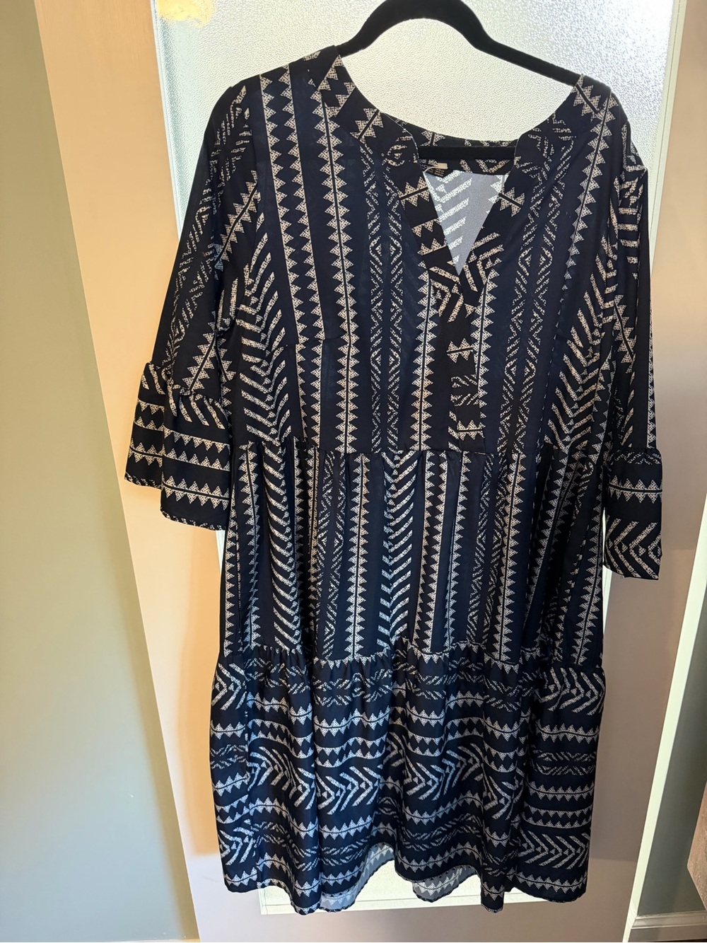 BloomChic Navy and White Tiered Midi Dress